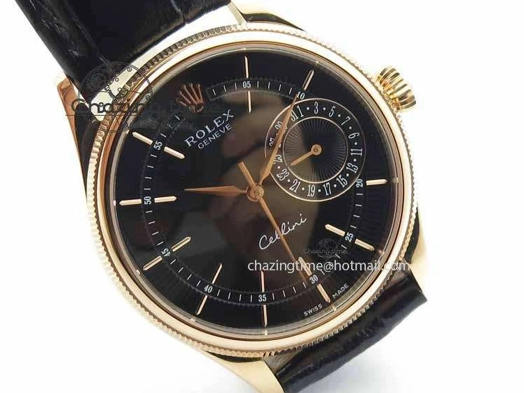Black RG A3165 Dial Leather Date On Stick Best Edition Strap VF Cellini Markers Black 0708